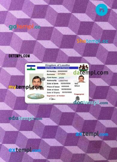 Lesotho national registration photolook editable PSDs, scan and photo-realistic snapshot, 2 in 1