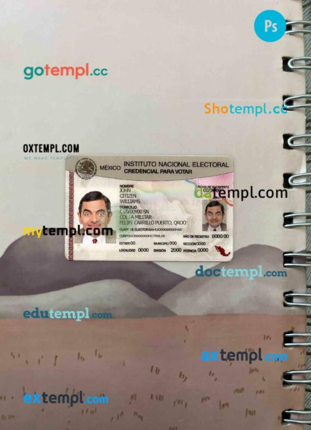 Mexico instituto nacional card PSD files, scan look and photographed image, 2 in 1 (version 2)