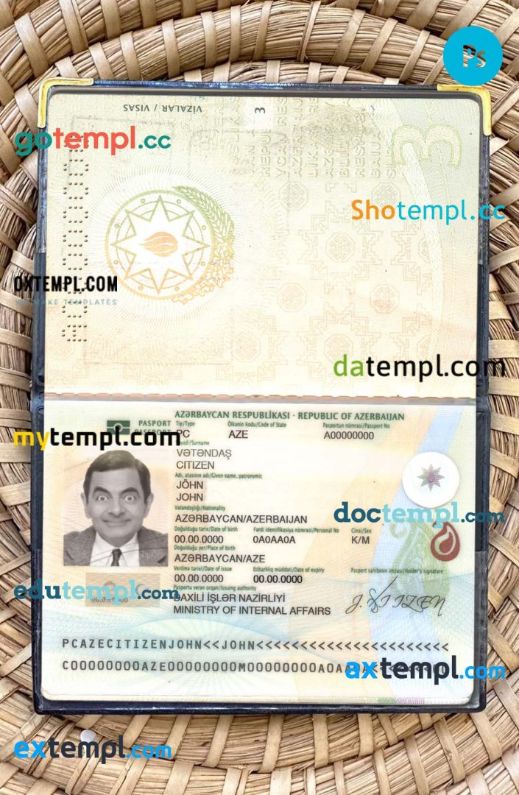 Azerbaijan passport editable PSDs, scan and photo-realistic snapshot, 2 in 1