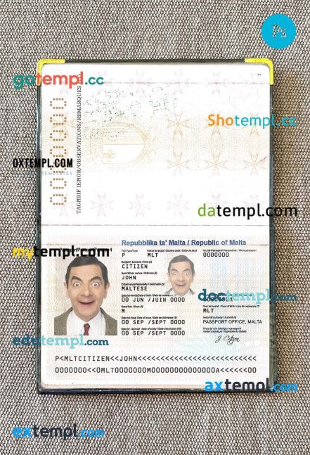 Malta passport PSD files, scan and photograghed image, 2 in 1