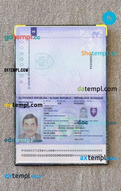 Slovakia passport editable PSD files, scan and photo-realistic look (2012), 2 in 1