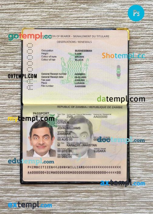 Zambia passport PSD files, scan and photograghed image, 2 in 1