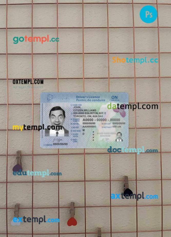 Canada Ontario driving license editable PSD files, scan look and photo-realistic look, 2 in 1 (2018-present)
