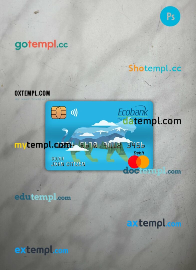Central African republic ecobank master debit card PSD scan and photo taken image, 2 in 1