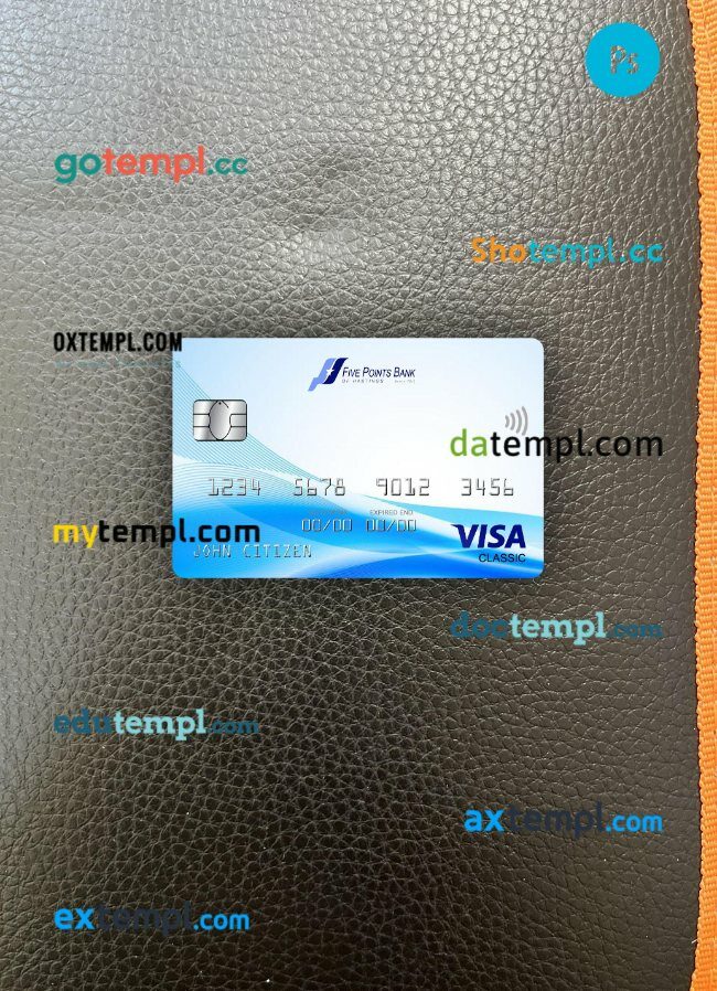 USA Nebraska Five Points Bank visa classic card PSD scan and photo-realistic snapshot, 2 in 1