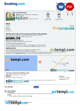 Angolan hotel booking confirmation Word and PDF example, 2 pages