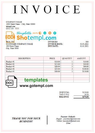 # charge offer universal multipurpose tax invoice example in Word and PDF format, fully editable