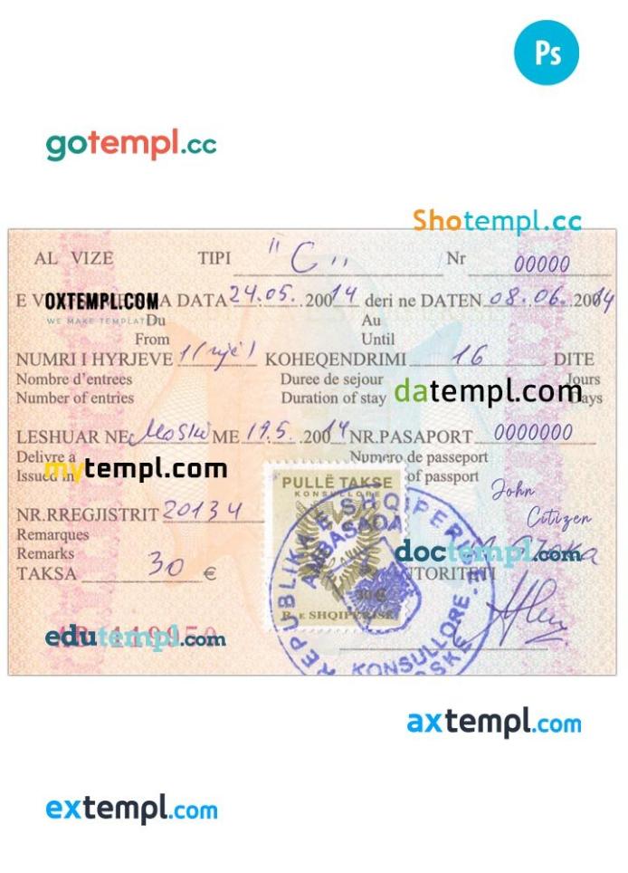 Albanian visa PSD example, fully editable