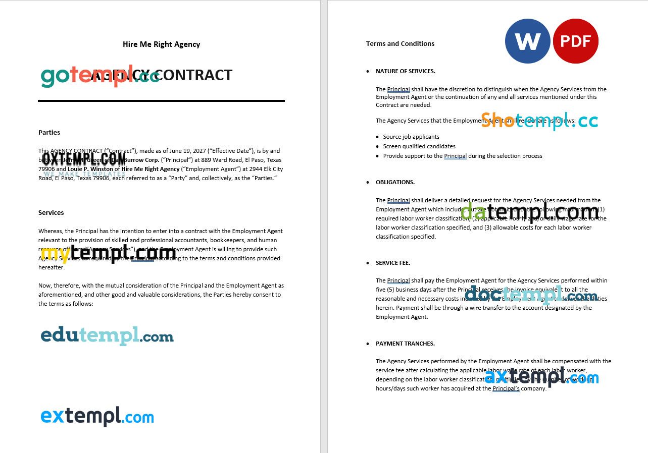free download agency contract example in Word and PDF format