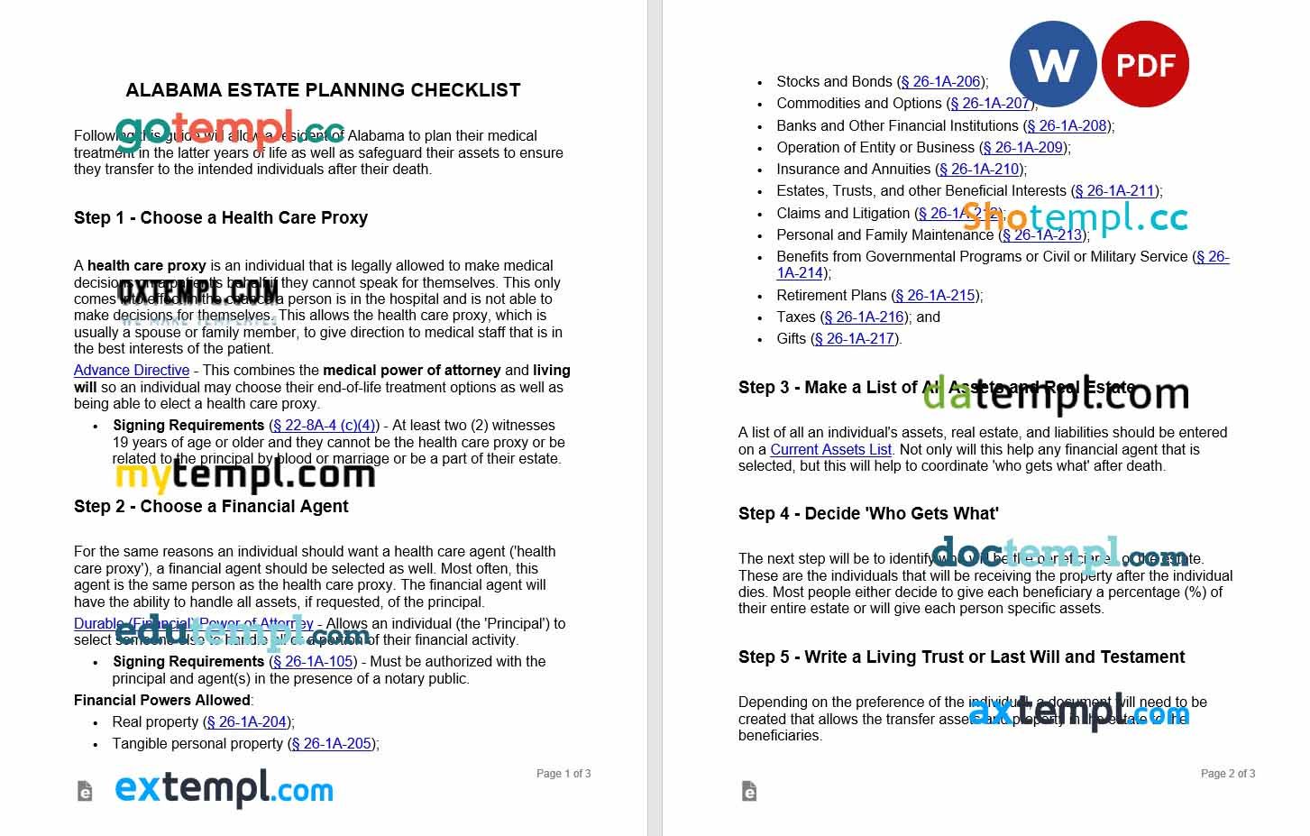 free download alabama estate planning checklist example, Word and PDF format