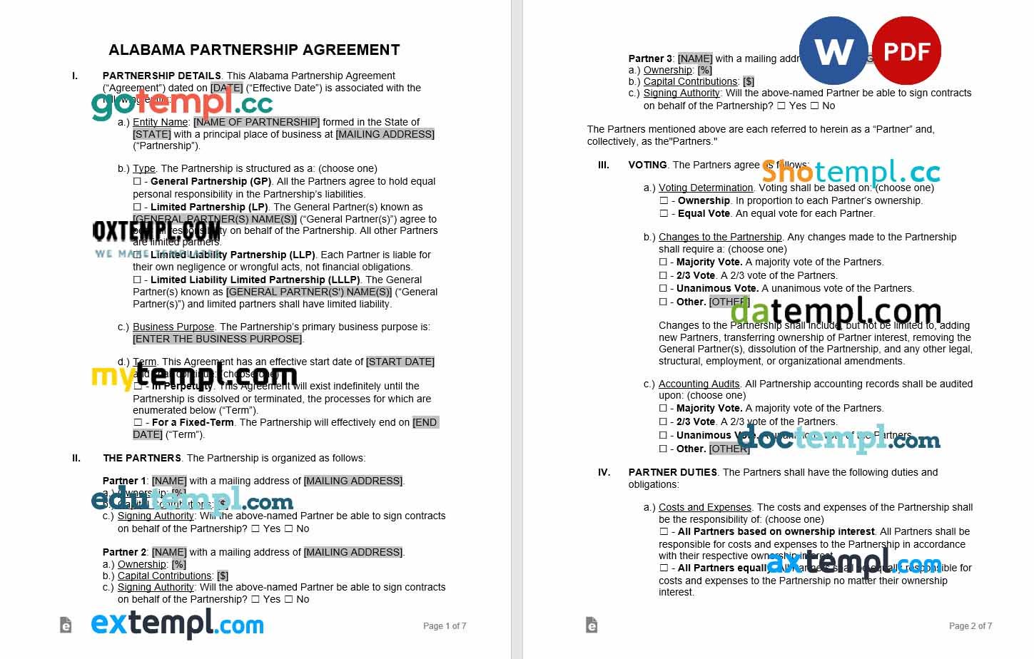 free download alabama partnership agreement example, Word and PDF format