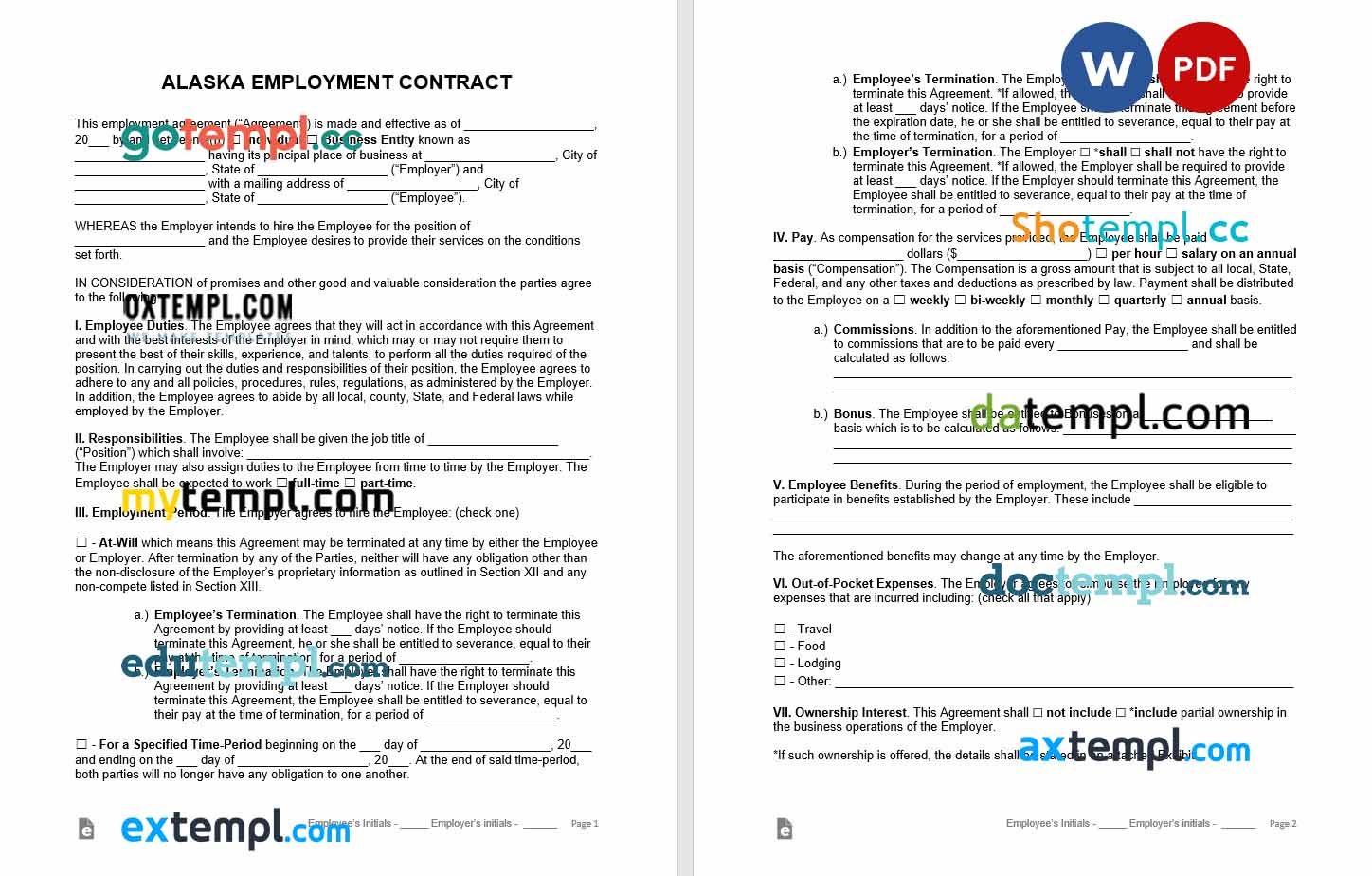 free download alaska employment contract example, Word and PDF format