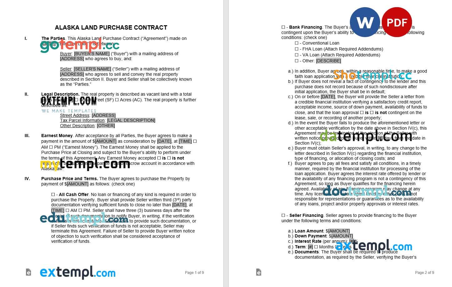 free download alaska land contract example, Word and PDF format