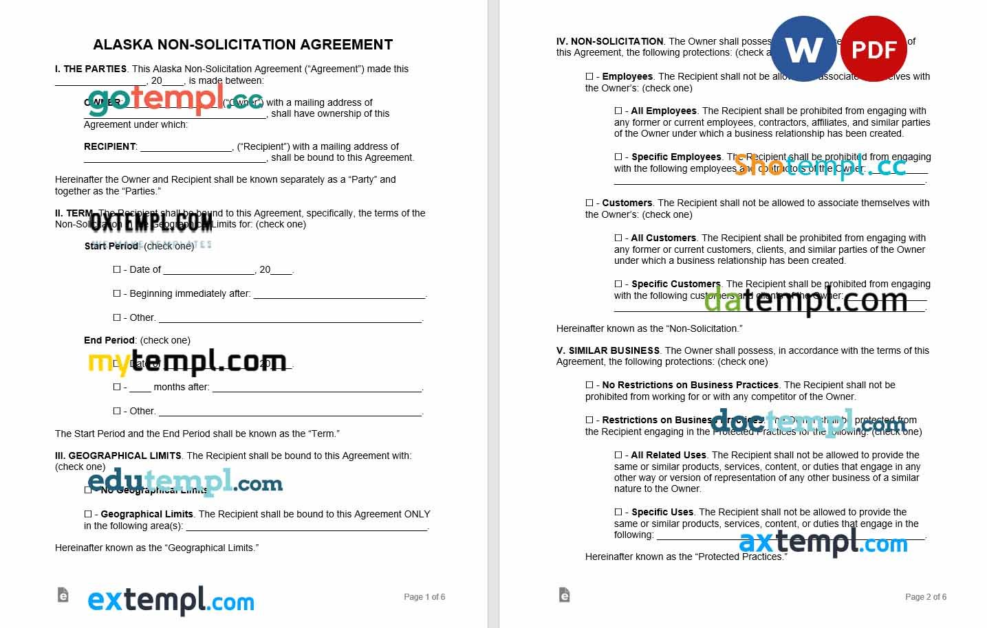 free download alaska non-solicitation agreement example, Word and PDF format