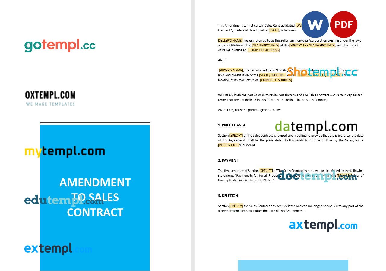free download amendment to sales contract example, Word and PDF format