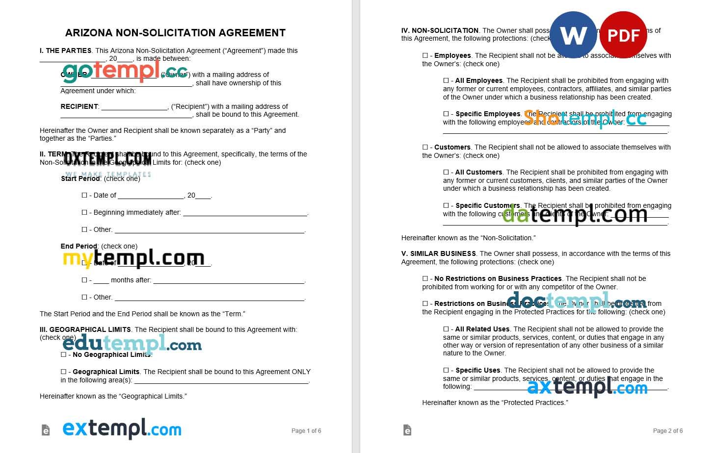 free download arizona non-solicitation agreement example, Word and PDF format