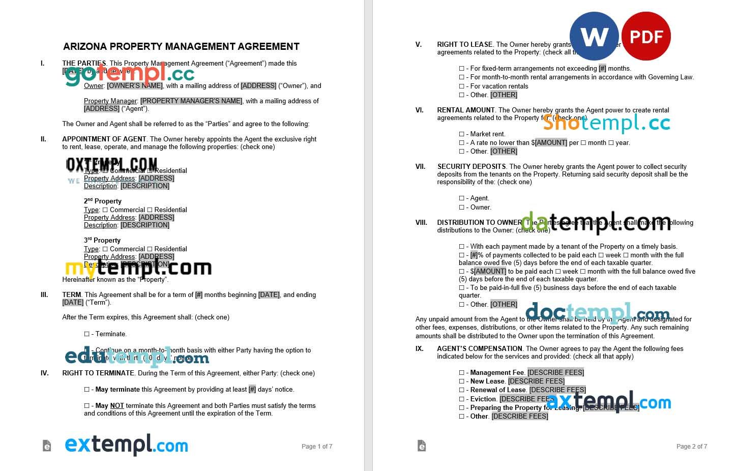 free download arizona property management agreement example, Word and PDF format