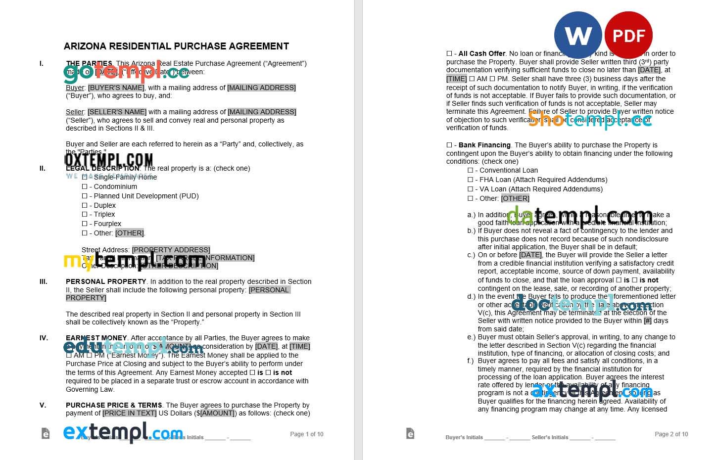 free download arizona residential real estate purchase agreement example, Word and PDF format