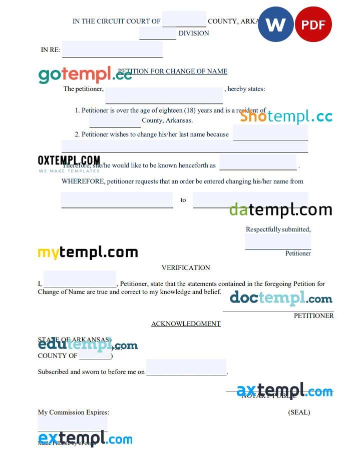 free download arkansas adult name change petition example, Word and PDF format