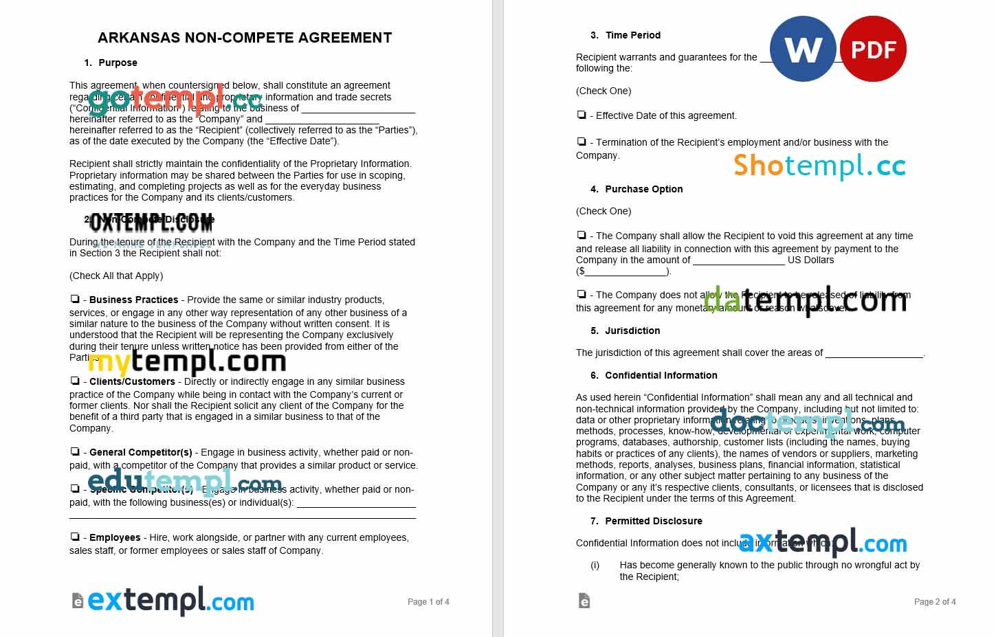 free download arkansas non-compete agreement example, Word and PDF format
