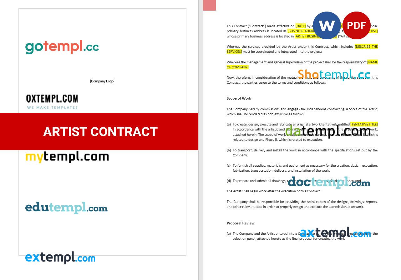 free download artist contract example in Word and PDF format