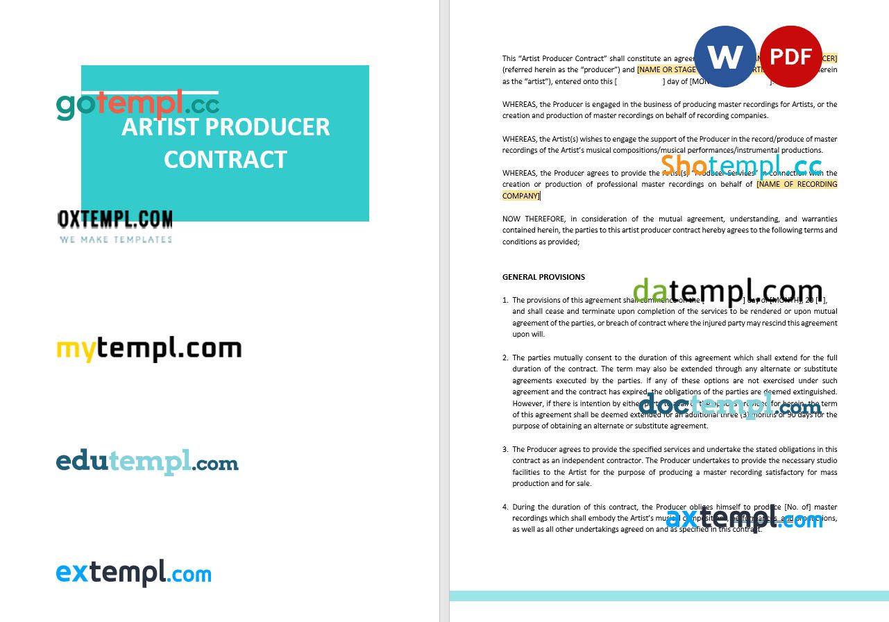 free download artist producer contract example, Word and PDF format