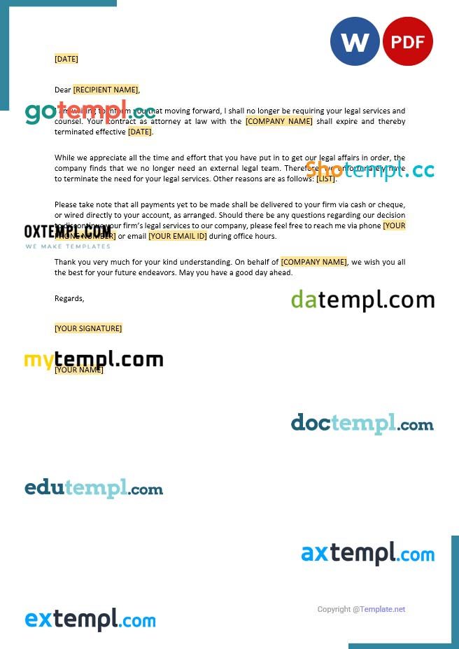 Attorney Termination Letter example, fully editable