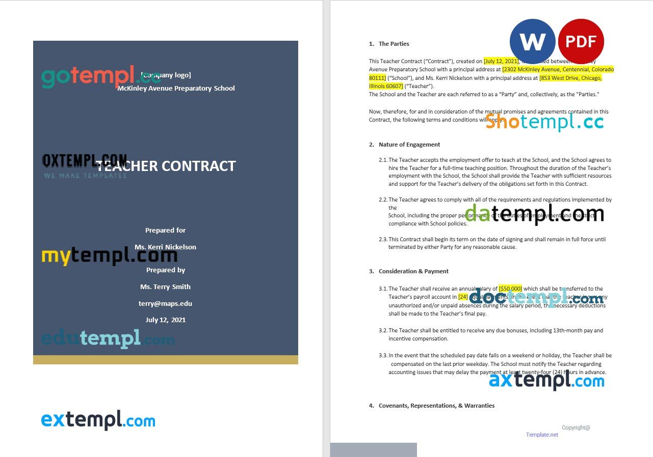 free download basic school contract example in Word and PDF format