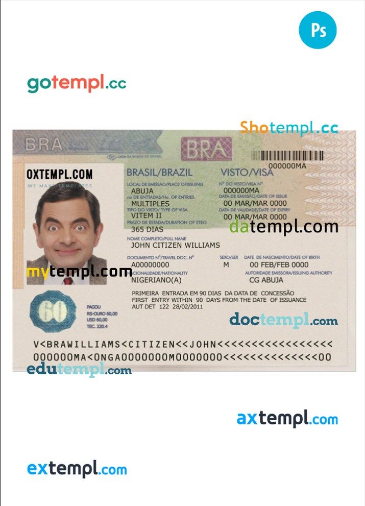Brazilian Visa PSD example, with fonts