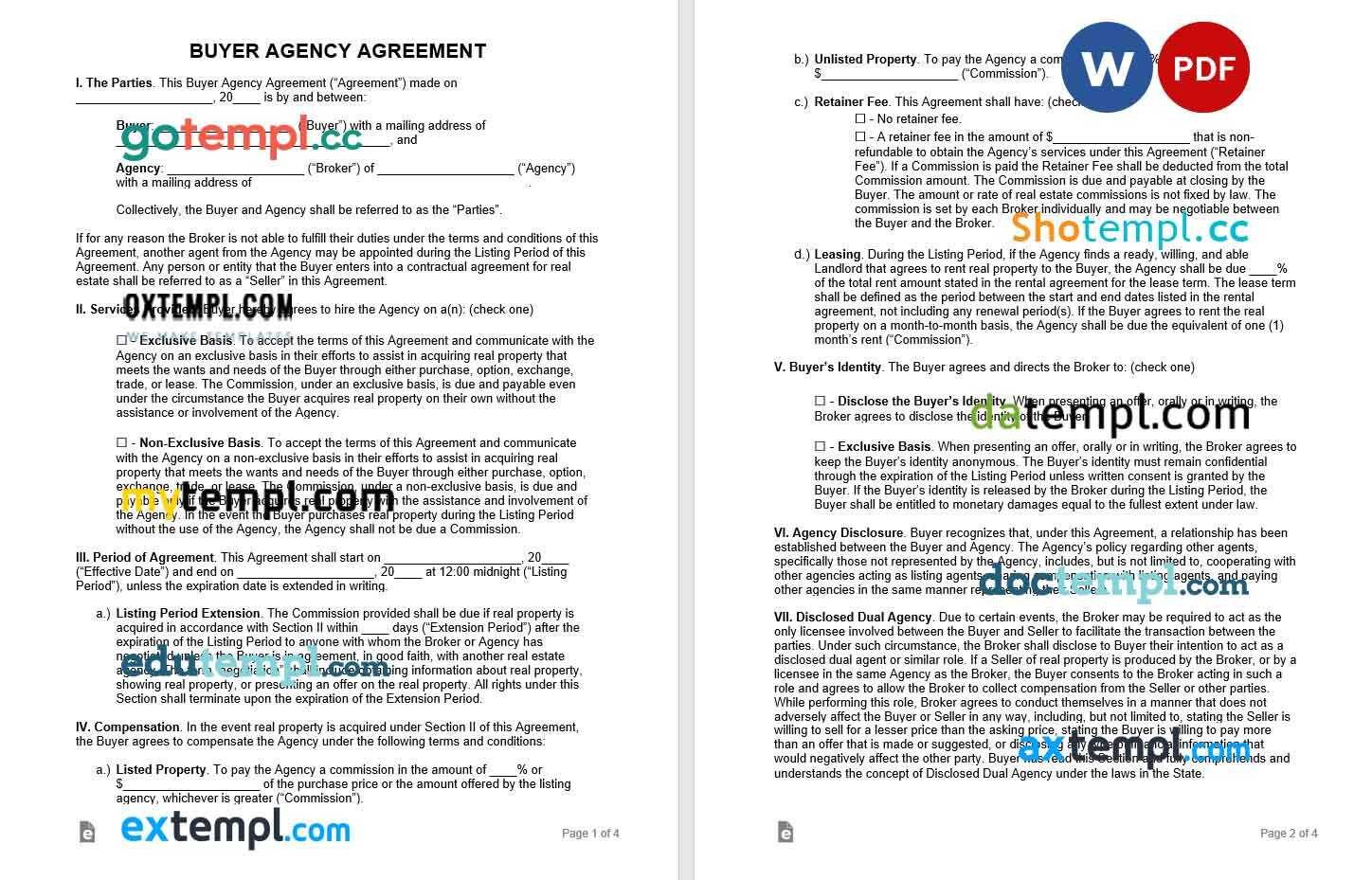 free download buyer agency agreement example, Word and PDF format
