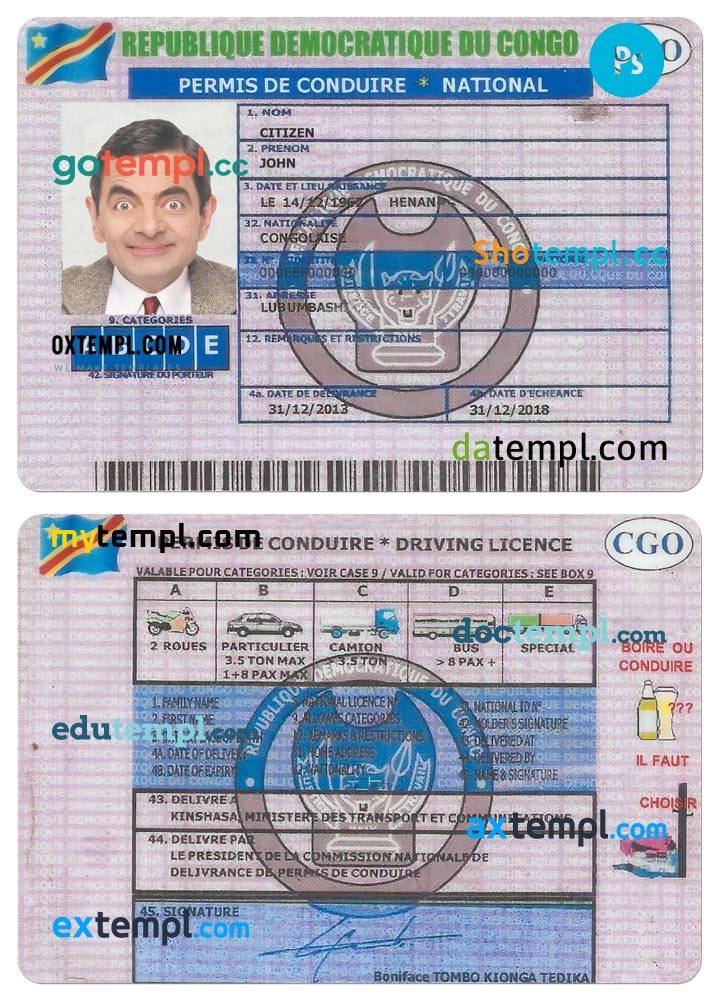 Congo driver license download example in PSD format, version 2