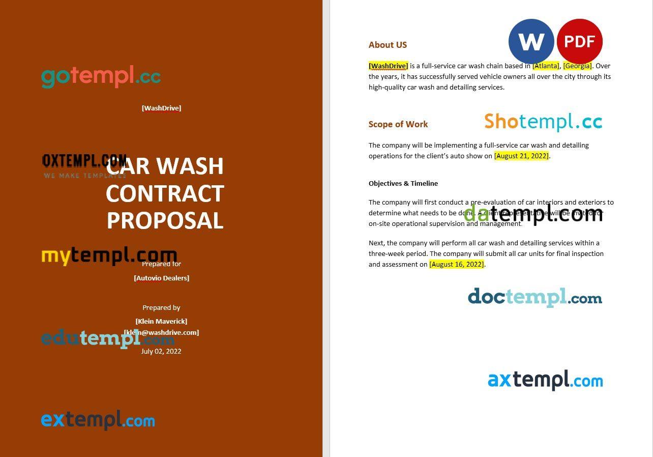 free download car wash contract proposal example, Word and PDF format
