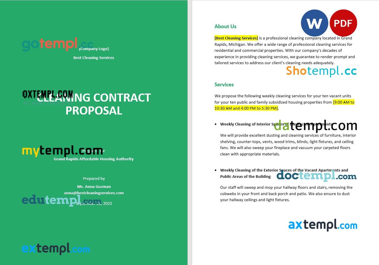 free download cleaning contract proposal example in Word and PDF format