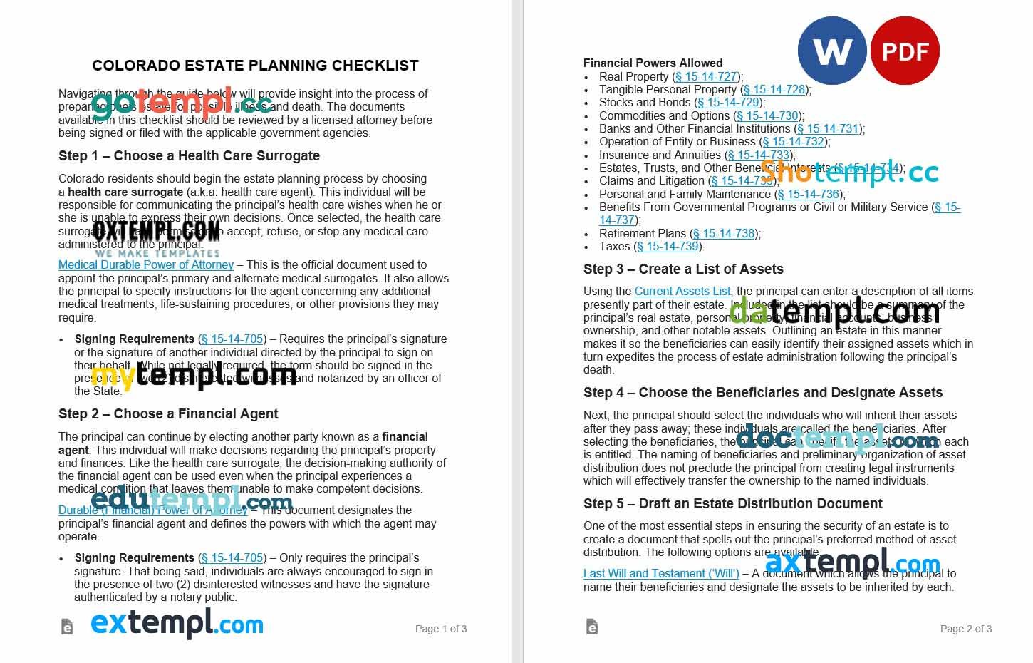 free download colorado estate planning checklist example, Word and PDF format