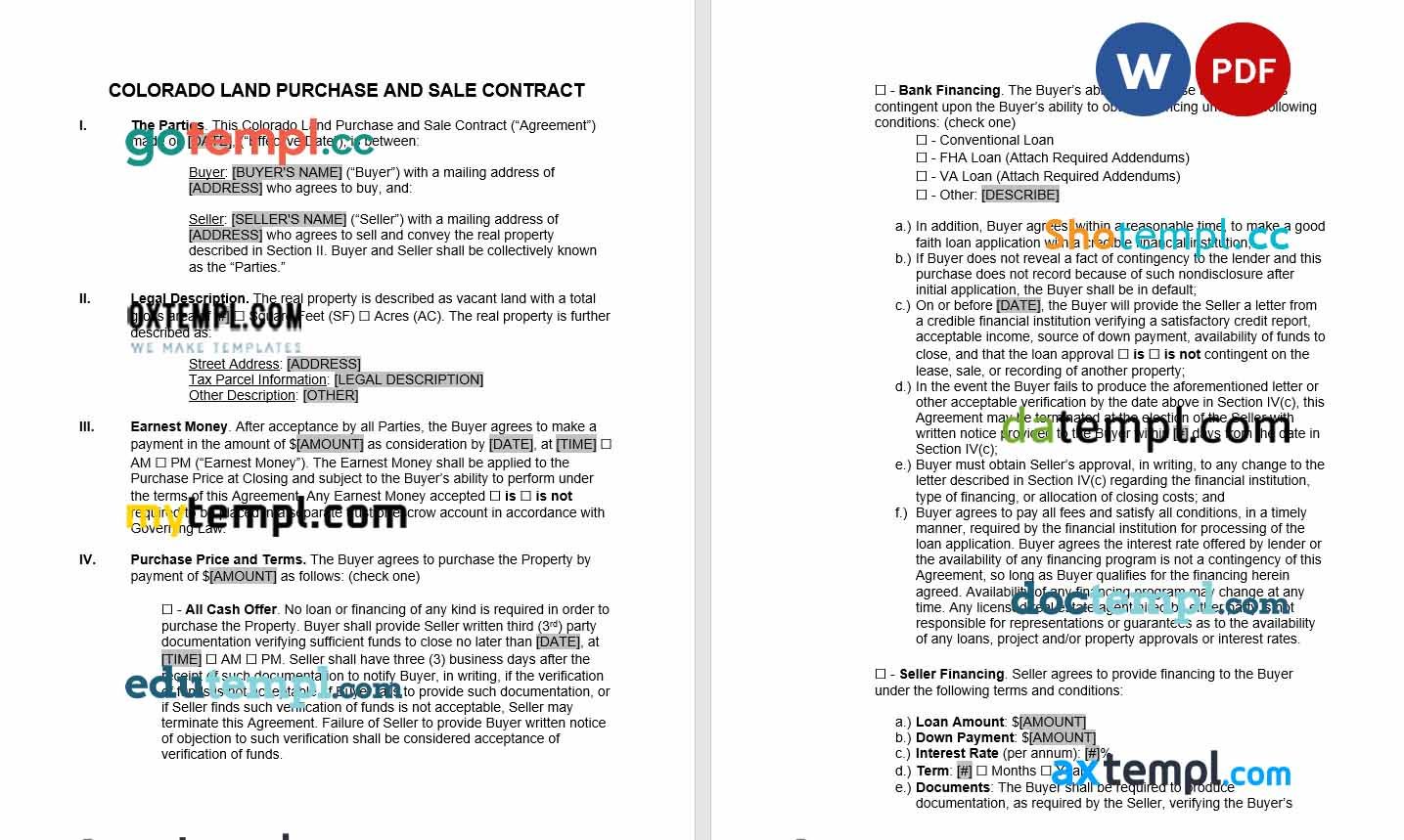 free download colorado land contract example, Word and PDF format