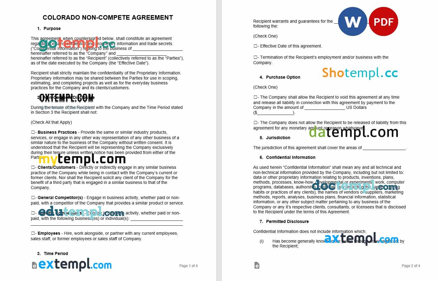 free download colorado non-compete agreement example, Word and PDF format
