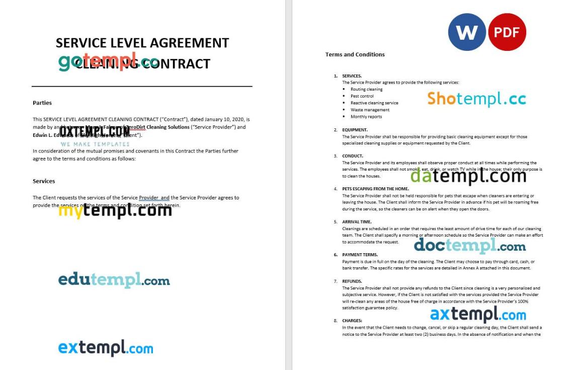 free download commercial contract cleaning janitorial services example in Word and PDF format