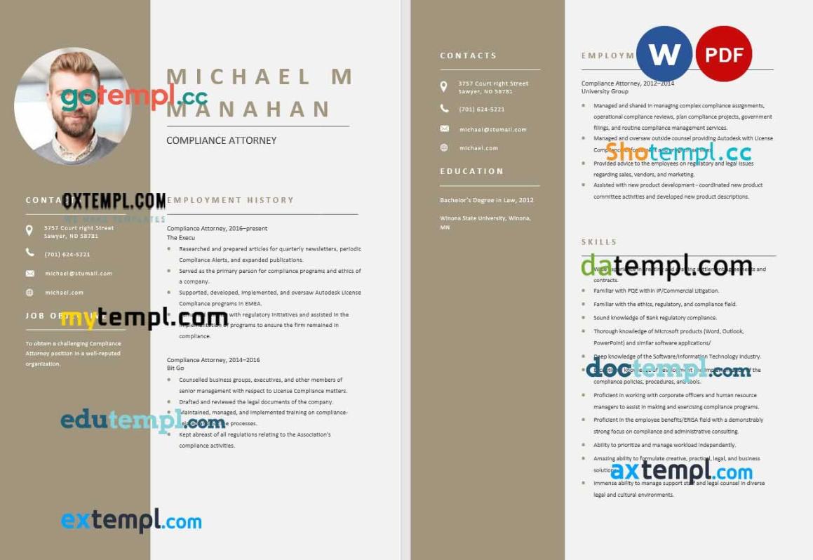 Compliance Attorney Resume example, fully editable