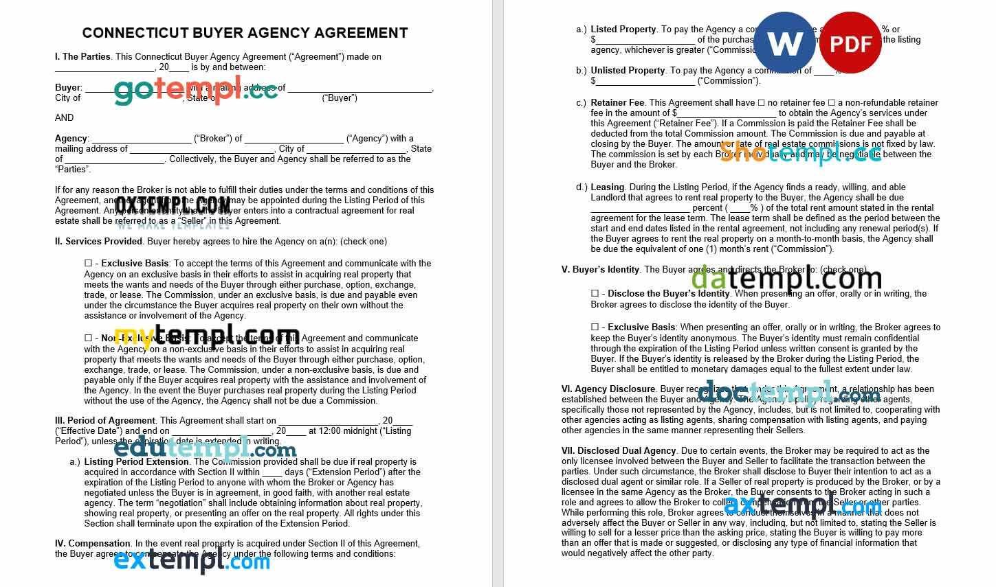 free download connecticut buyer agency agreement example, Word and PDF format