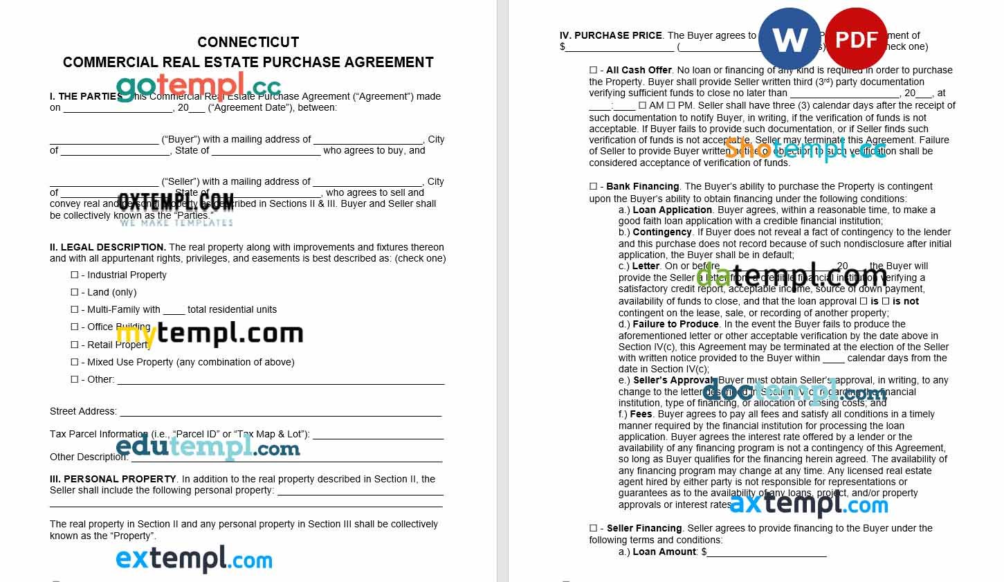 free download connecticut commercial real estate purchase agreement example, Word and PDF format