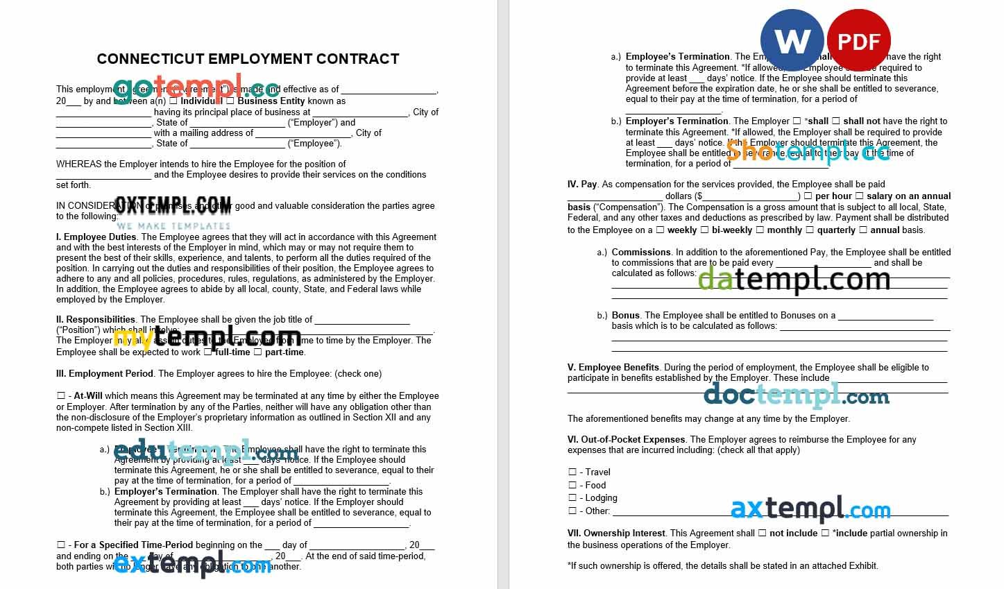 free download connecticut employment contract example, Word and PDF format