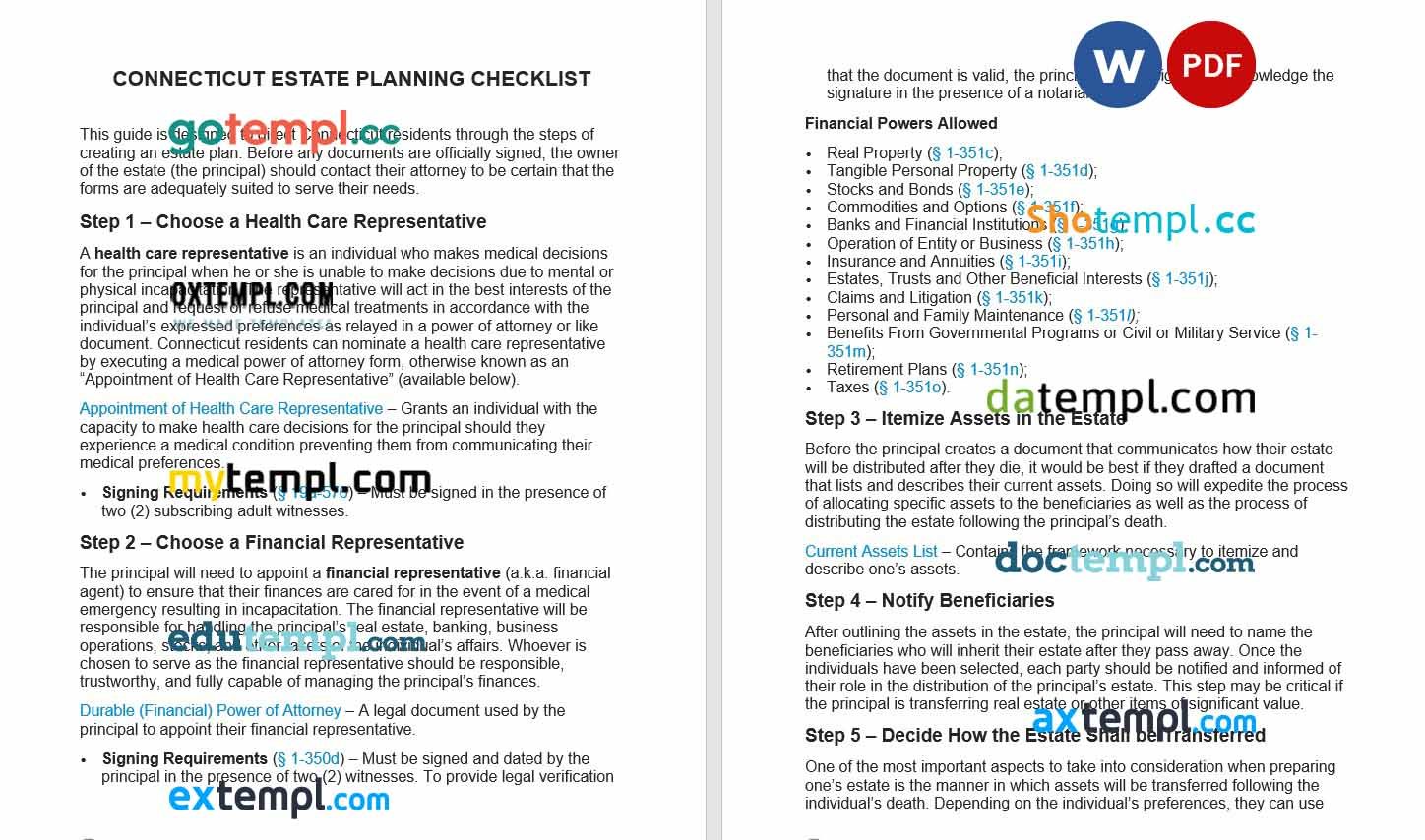 free download connecticut estate planning checklist example, Word and PDF format