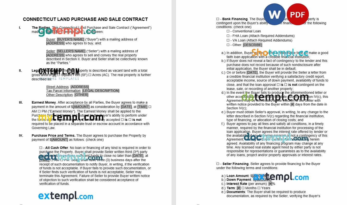 free download connecticut land contract example, Word and PDF format