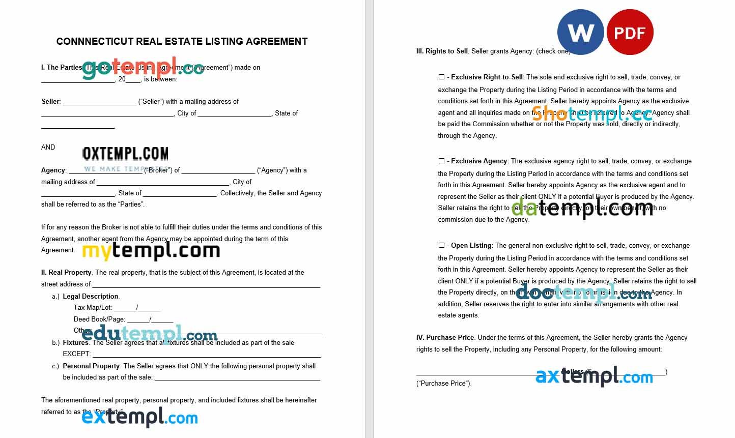 free download connecticut real estate listing agreement example, Word and PDF format