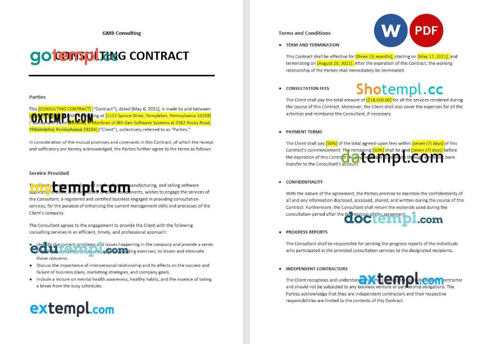 free download consulting contract example, Word and PDF format