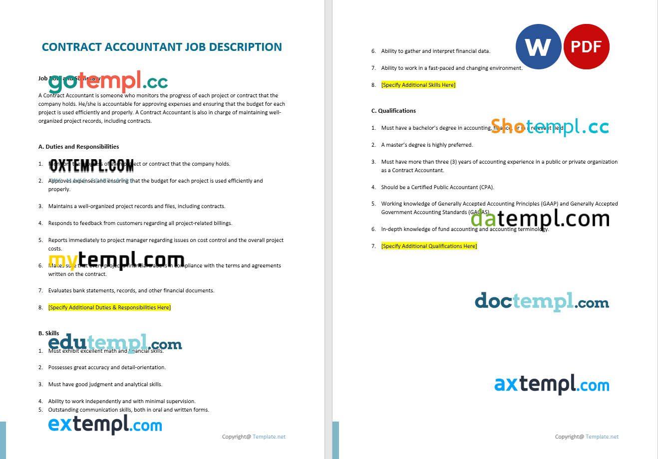free download contract accountant job description example, Word and PDF format