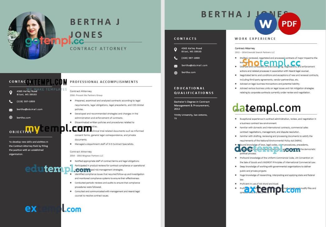 free download contract attorney resume example in Word and PDF format