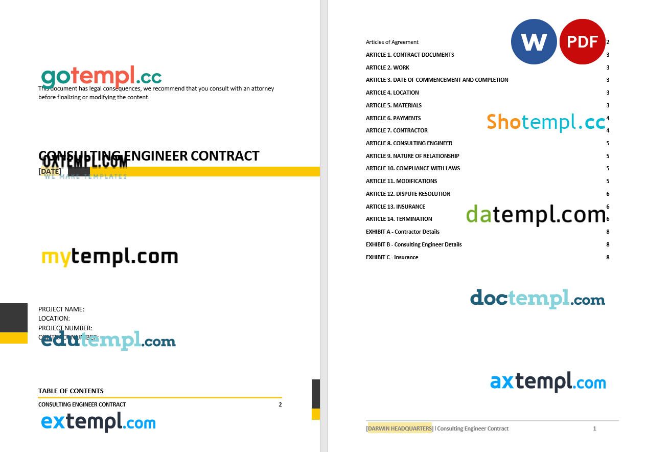 free download contract between engineer and contractor example, Word and PDF format
