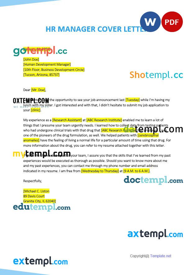 free download contract clinical research associate cover letter example, Word and PDF format