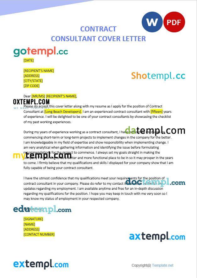 free download contract consultant cover letter example, Word and PDF format